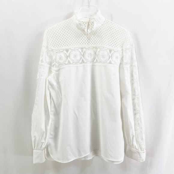 SANDRO White Mock Turtle Neck Long Sleeve Lace Blouse - Picture 3 of 14